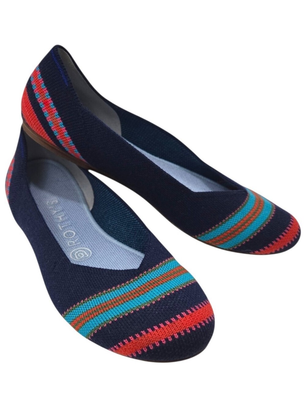 Rothy's The Merino Wool Flat Women's 7 Navy Ribbon Stripe Ballet Shoes Retired